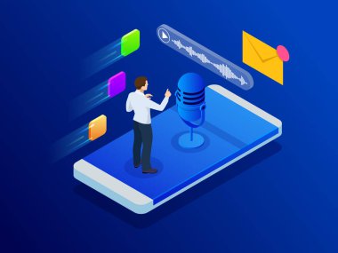 Sesli mesaj veya kayıt ses. İzometrik vektör çizim