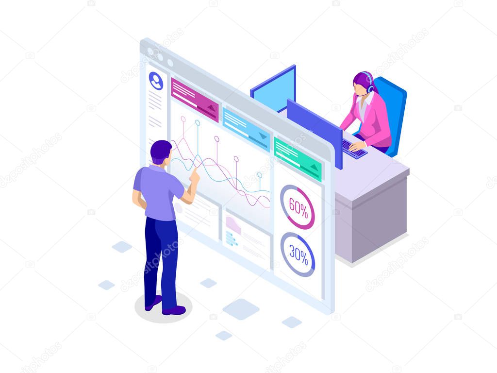 Isometric Analysis data and Investment. Stack of documents with an official stamp and pencils in a glass. A method for working in the office. Bureaucracy concept