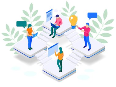 İzometrik dijital pazarlama stratejisi web afiş kavramı. Analiz veri bulut ve yatırım açılış sayfası. Medya teknoloji.