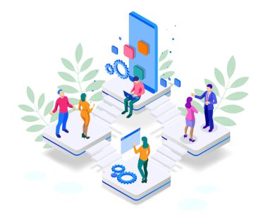 İzometrik Seo optimizasyon ve Analytics takım Modern açılış sayfası tasarım konsepti.