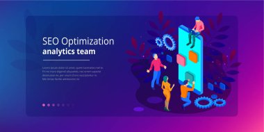 İzometrik Seo optimizasyon ve Analytics takım Modern açılış sayfası tasarım konsepti.