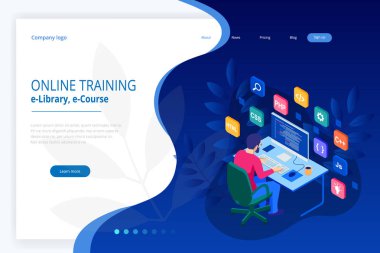 Isometric programmer coding new project. Web developer, programming concept. Landing page or mobile website development template clipart svg vector 