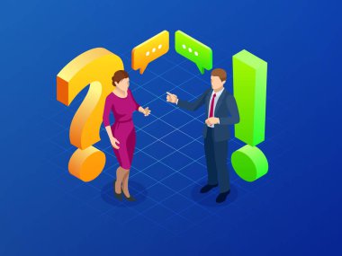 İzometrik- qa kavramı. Tartışma adam ve kadın vektör çizim