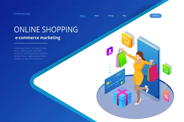 Modèle de page de débarquement de shopping concept en ligne . — Image vectorielle