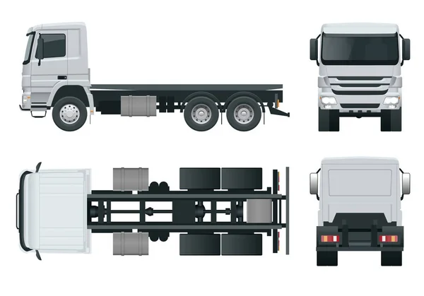 Kamion, traktor vagy nyerges pótkocsi teherautó kombinációja egy nyergesvontató (NYV) és egy vagy több félpótkocsik áru szállítására. Oldalán, elöl-, hátul, felülnézet. Oldalán, elöl-, hátul, felülnézet. — Stock Vector
