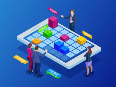 İzometrik online haftalık zamanlama ve Takvim Planlayıcısı kuruluş yönetimi smartphone veya tablet. Online iş iş akışı, zaman yönetimi, planlama, görev app, ekip çalışması ve Toplantı.