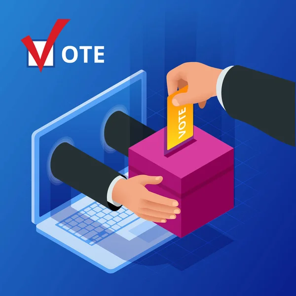 Ισομετρική ηλεκτρονική ψηφοφορία και την εκλογή έννοια. Ψηφιακά σε απευθείας σύνδεση ψηφοφορία πολιτική δημοκρατία εκλογές κυβέρνηση. — Διανυσματικό Αρχείο