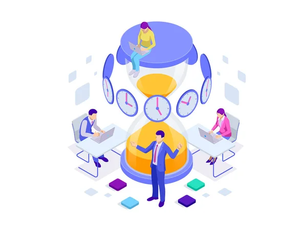 Isometric Effective time management concept. Time management, planning, and organization of working time. — Stock Vector