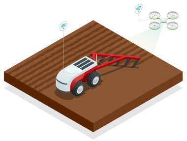 İzometrik tarım robot ve uzman ekipman ile patates dikim. çok akıllı sanayi robot 4.0, kontrol grubundaki otomatik robot