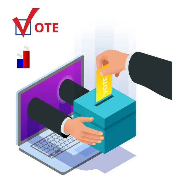 Изометрическое онлайн-голосование и концепция выборов. Цифровое онлайн голосование демократия . — стоковый вектор