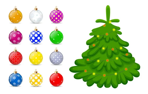 흰색 배경에 고립 된 크리스마스 트리는 크리스마스 장난감 전나무 나무에 대 한 휴일 크리스마스 장난감입니다. 벡터 일러스트 레이 션. — 스톡 벡터