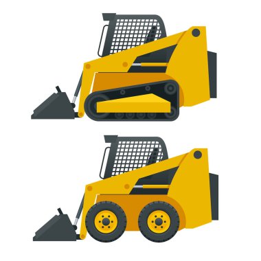 Kompakt ekskavatör. Beyaz bir arka plan üzerinde izole steer Loader yan görünüm