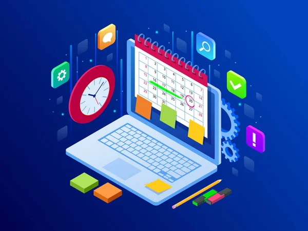 Online App Laptop Business Workflow Time Management Planning Task App — Stock Vector