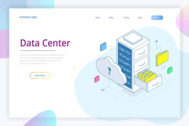 Web sayfası tasarım şablonları kavramı Cloud Computing. İzometrik bulut hizmetleri. Internet teknolojisi. Çevrimiçi hizmetler. Veri, bilgi güvenliği. Vektör çizim.