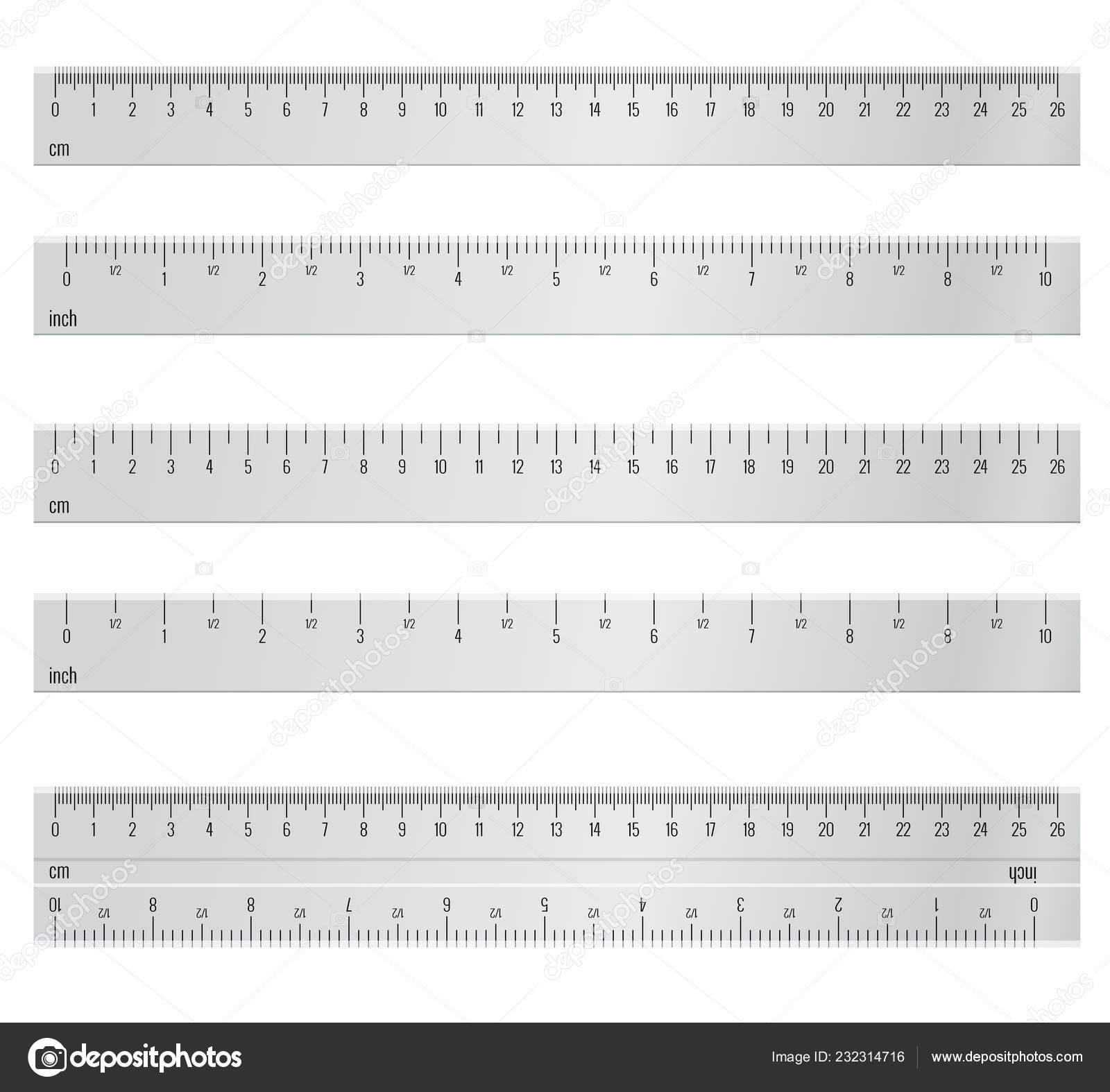 Inch and metric rulers set. Centimeters and inches measuring scale cm  metrics indicator. Precision measurement centimeter icon tools of measure  size indication ruler tools. Stock Vector