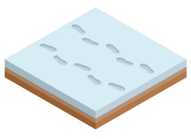 İzometrik ayak izleri üstünde beyaz kış kar botları bir çift. Taze karlı izi resimde arka plan vektör.