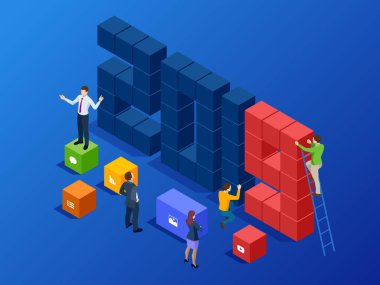 İzometrik iş yeni yıl 2019 kavramı, dijital teknolojileri. Fikirler planlama çözümü. Yenilikçi fikirler.