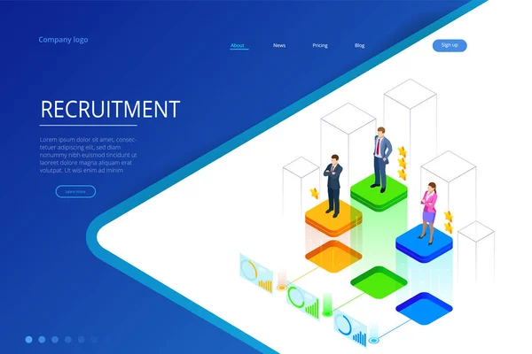 Isometrisch online job zoektocht en human resources, recruitment concept. Wij huren. Presentatie voor werkgelegenheid en infographics voor werven. Sjabloon website Landing page. — Stockvector