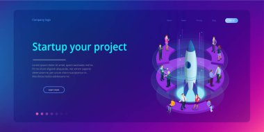Isometric Businnes Start Up for web page, banner, presentation, social media concept landing page design. Income and Success. Vector Business illustration clipart