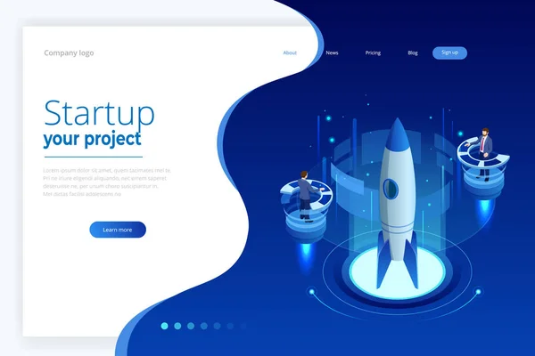 Isometric Businnes Start Up for web page, banner, presentation, social media concept landing page design. Revenu et succès. Illustration vectorielle — Image vectorielle