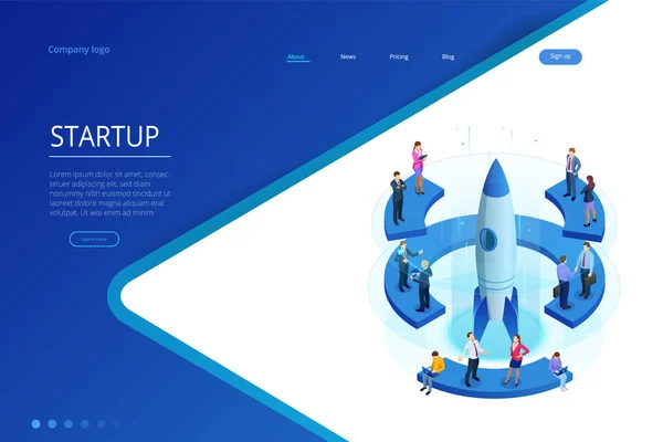 Isométrico Businnes Start Up para página web, banner, apresentação, design de landing page conceito de mídia social. Rendimento e Sucesso. Ilustração Vector Business — Vetor de Stock