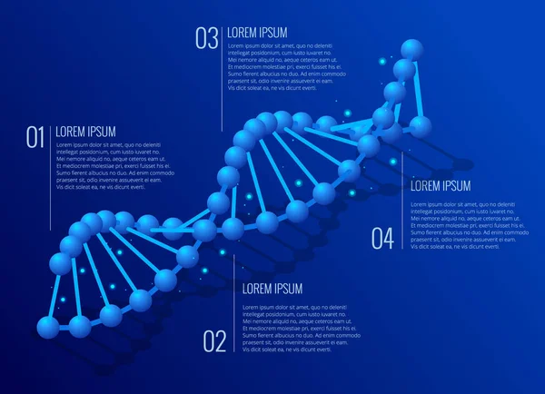 等特元 dna 螺旋, dna 分析概念。数字蓝色背景。创新、医学和技术。抽象信息图 — 图库矢量图片