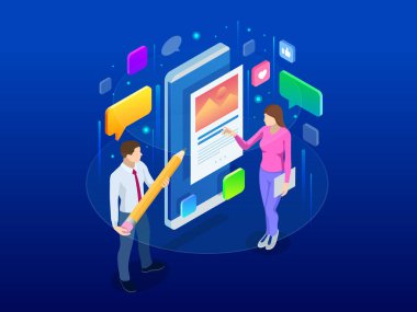 İzometrik freelancing, yaratıcı bloglama, ticari günlüğü, copywriting, pazarlama stratejisi içerik. İnsanlar kullanarak bir smartphone, haber okuma, mesaj mesaj smartphone duruyor.