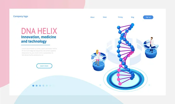 Elica isometrica del DNA, concetto di analisi del DNA. Sfondo digitale blu. Innovazione, medicina e tecnologia. Pagina web o modelli di progettazione apge in prestito — Vettoriale Stock