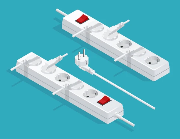 Przedłużacz elektryczny z wtyczkami, przedłużacz. Przedłużacz elektryczny, izolowana na białym tle. — Wektor stockowy