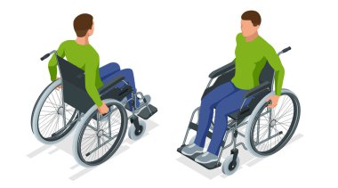 İzometrik adam izole bir rampa kullanarak tekerlekli sandalyede. Yürümek zor veya imkansız hastalık, yaralanma ya da sakatlık nedeniyle olduğunda kullanılan tekerlekli sandalye. Tıbbi destek teçhizatı.