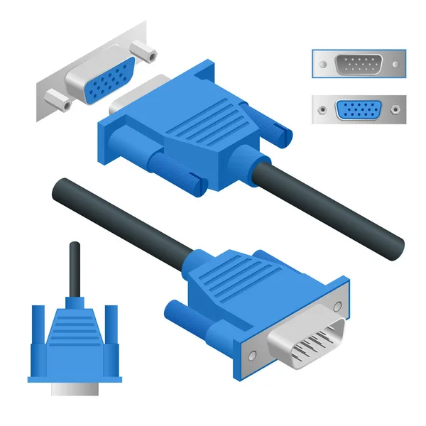 Visualización derecha e isometría Video Graphics Array VGA connector vector illustration — Archivo Imágenes Vectoriales