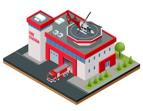 Ilustração de vetor de construção moderna Isometric Fire Station — Vetor de Stock