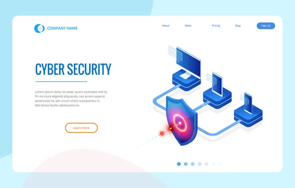 Isometric Protection Network sikkerhed og sikre dine data koncept. Webside design skabeloner Cybersecurity. Digital kriminalitet af en anonym hacker. Vektorillustration – Stock-vektor