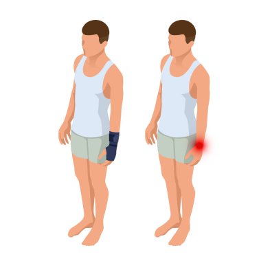 Ayarlanabilir Immobilizer kemikler ve kaslar hasar ve yaralanmalar için. El kırığı, germe veya el bağ rüptürü. Travma sonrası rehabilitasyon. Ortopedi ve Tıp. İzometrik vektör