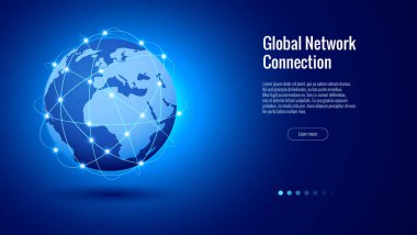 Küresel ağ bağlantı kavramı. En iyi Internet, küresel iş. Dünya harita nokta ve çizgi kompozisyon vektör çizim