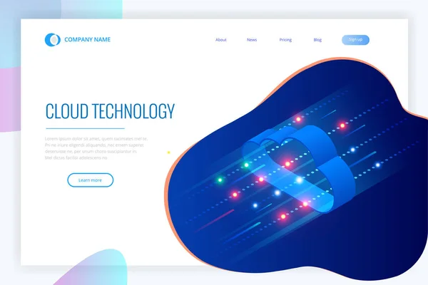 Moderna tecnología de nube isométrica y concepto de red. Negocio de tecnología de nube web. Internet servicios de datos vector ilustración . — Vector de stock