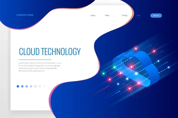 Isometrische moderne Cloud-Technologie und Vernetzungskonzept. Web-Cloud-Technologie-Geschäft. Vektor-Illustration für Internet-Datendienste. — Stockvektor
