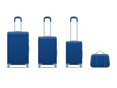 Farklı renkli iş ve aile tatil Bagaj çanta, el çantası Bagaj modern seyahat. Bavul ve üzerinde beyaz izole sırt çantaları.