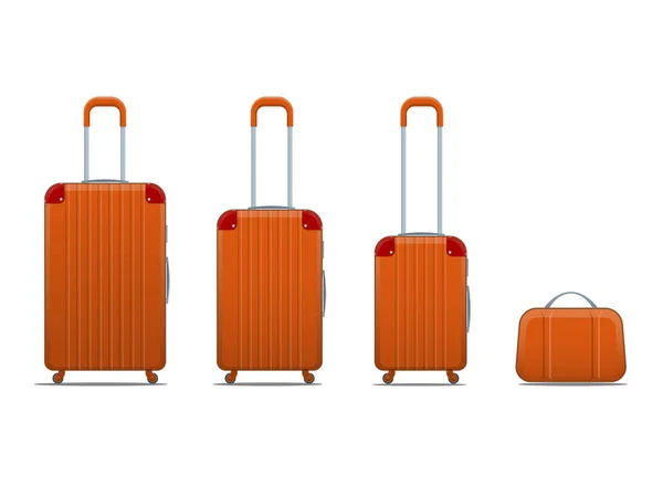 Různé barevné obchodní a rodinná dovolená cestovní zavazadla taška, kabelka zavazadla moderní. Sada kufrů a batohů izolované na bílém. — Stockový vektor