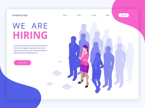 ウェブページ、バナー、プレゼンテーションのためのアイソメトリック採用と採用の概念。就職面接募集代理店ベクトルイラスト — ストックベクタ