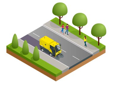 İzometrik yol süpürme aracı toz temizleyici yol süpürme aracı. Yol yıkama için özel amaçlı araç.