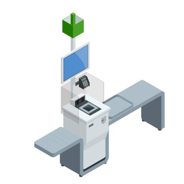 İzometrik Self-Servis kasiyer veya terminal. Self-Servis checkout süpermarket ile gelin.