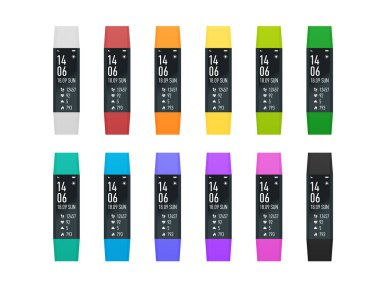 Fitness bilezik veya tracker beyaz izole bir akıllı telefon ile. Spor aksesuarları, etkinlik adımları sayaç ve kalp atışı nabız ölçer çalışan bir bileklik