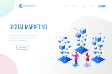 Veri analizi, Iş Istatistik, yönetim, danışmanlık, pazarlama için izometrik uzman ekibi. Açılış sayfası şablonu kavramı.