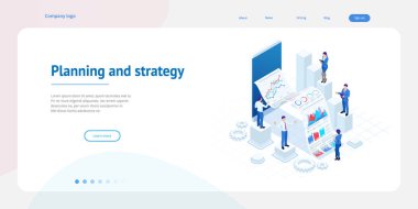 Veri analizi, Iş Istatistik, yönetim, danışmanlık, pazarlama için izometrik uzman ekibi. Açılış sayfası şablonu kavramı.