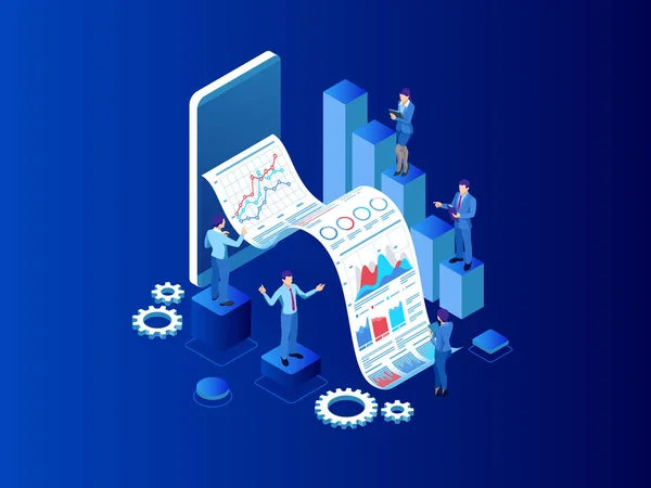 Isometric Expert team for Data Analysis, Business Statistic, Management, Consulting, Marketing. Modèle de page de destination concept . — Image vectorielle