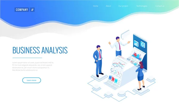 Isometric Expert team for Data Analysis, Business Statistic, Management, Consulting, Marketing. Modèle de page de destination concept . — Image vectorielle