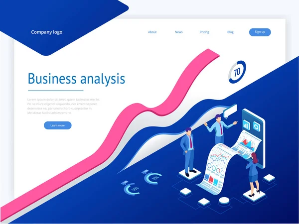 Isometric Expert team for Data Analysis, Business Statistic, Management, Consulting, Marketing. Modèle de page de destination concept . — Image vectorielle