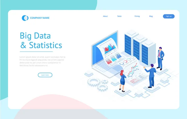 Isometrisches Expertenteam für Datenanalyse, Unternehmensstatistik, Management, Beratung, Marketing. Landing Page Template Konzept. — Stockvektor