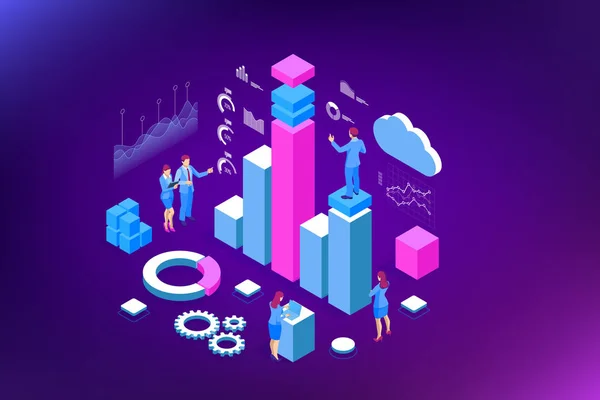 Isometric Expert team for Data Analysis, Business Statistic, Management, Consulting, Marketing. Modèle de page de destination concept . — Image vectorielle